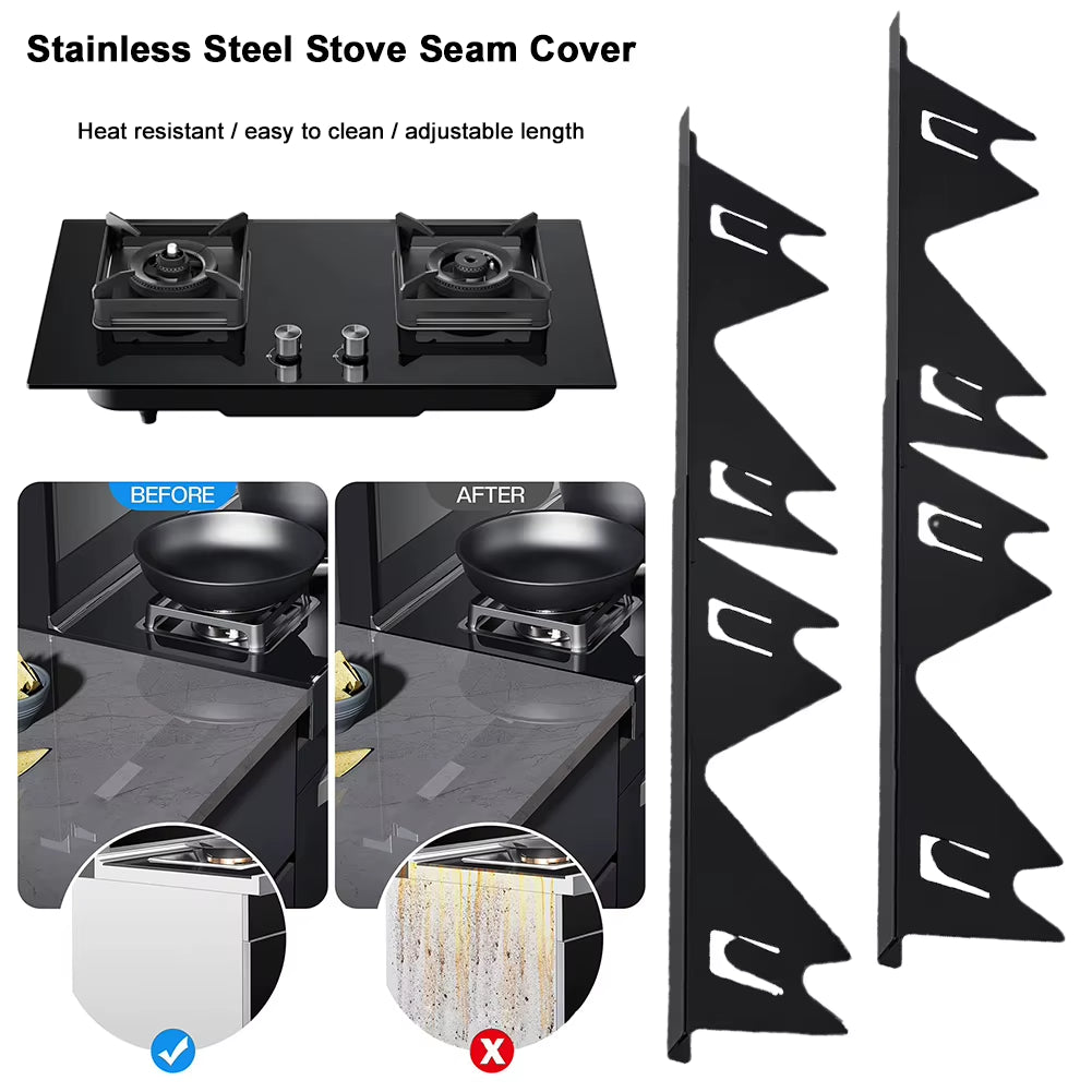 2 Pack Stainless Steel Stove Counter Gap Cover Heat Resistant Retractable Length Range Trim Kit Easy to Clean Stove Gap Covers