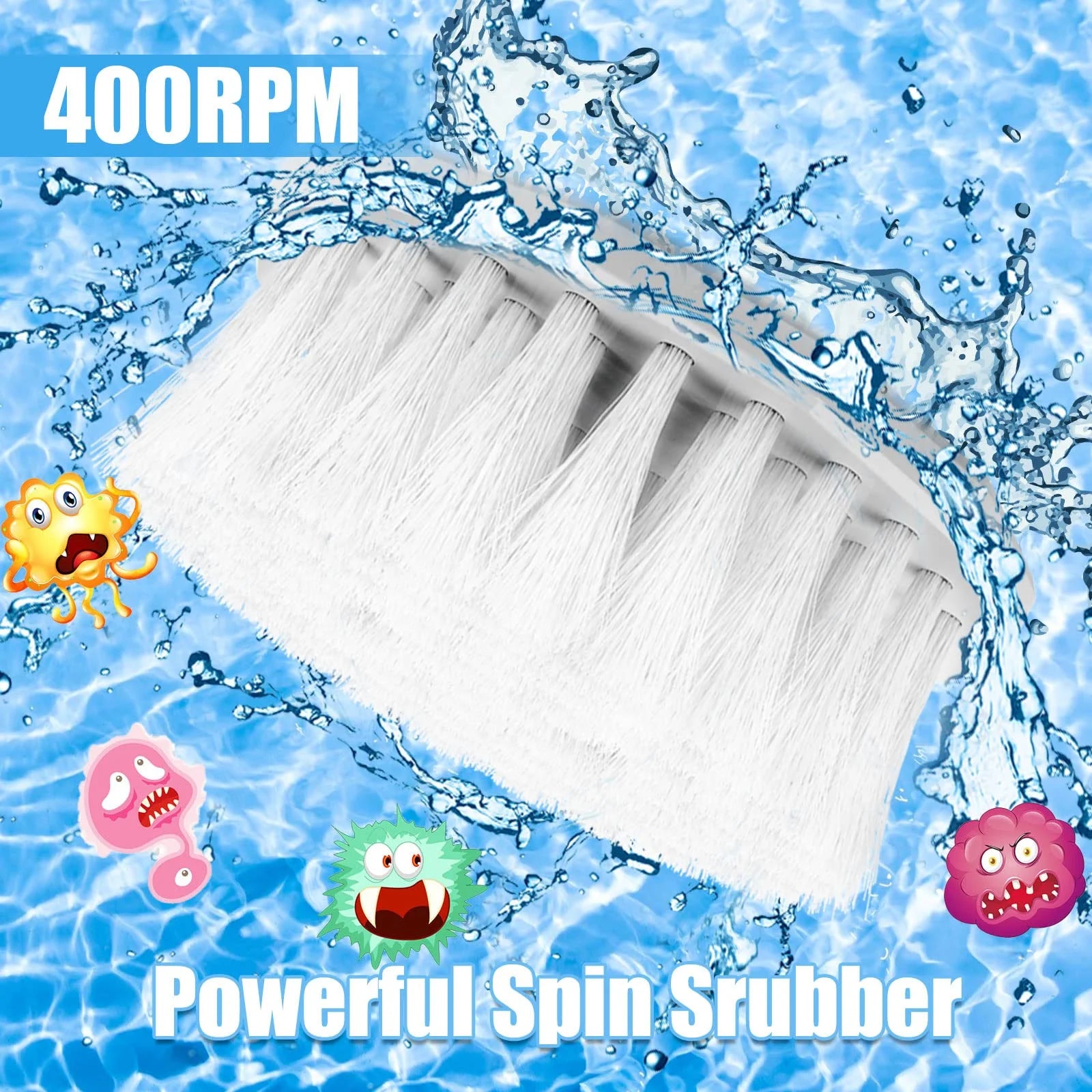 Flnelien Electric Spin Scrubber Cordless Bathroom Cleaning Brush 7 Brush Heads 48In Extension Handle