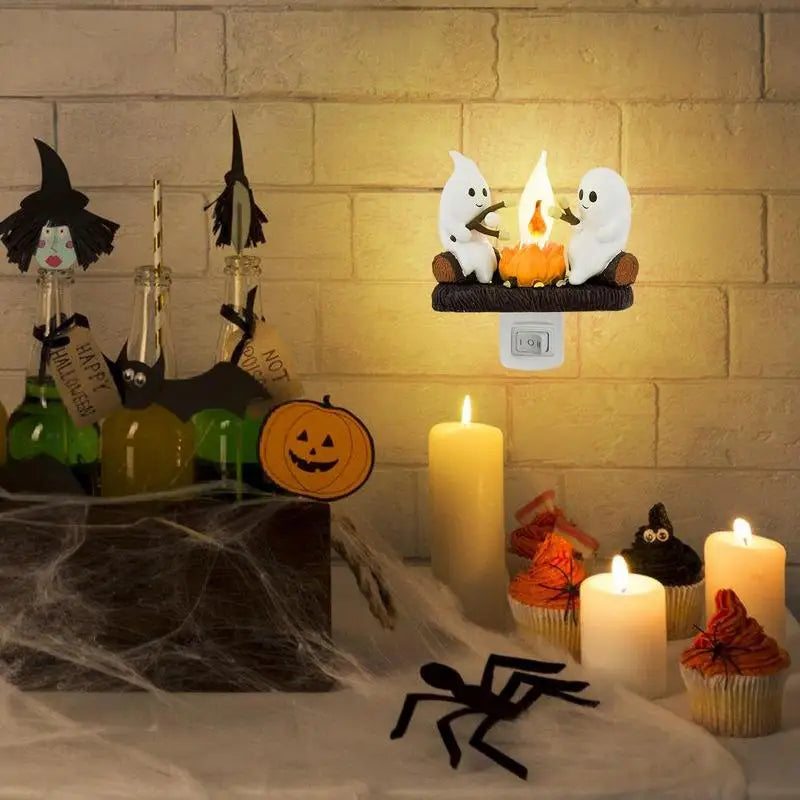 Ghost Campfire Flickering Night Light 2024 Halloween Festival Lantern Fire Night Light Wall Decoration Lovely Lamp