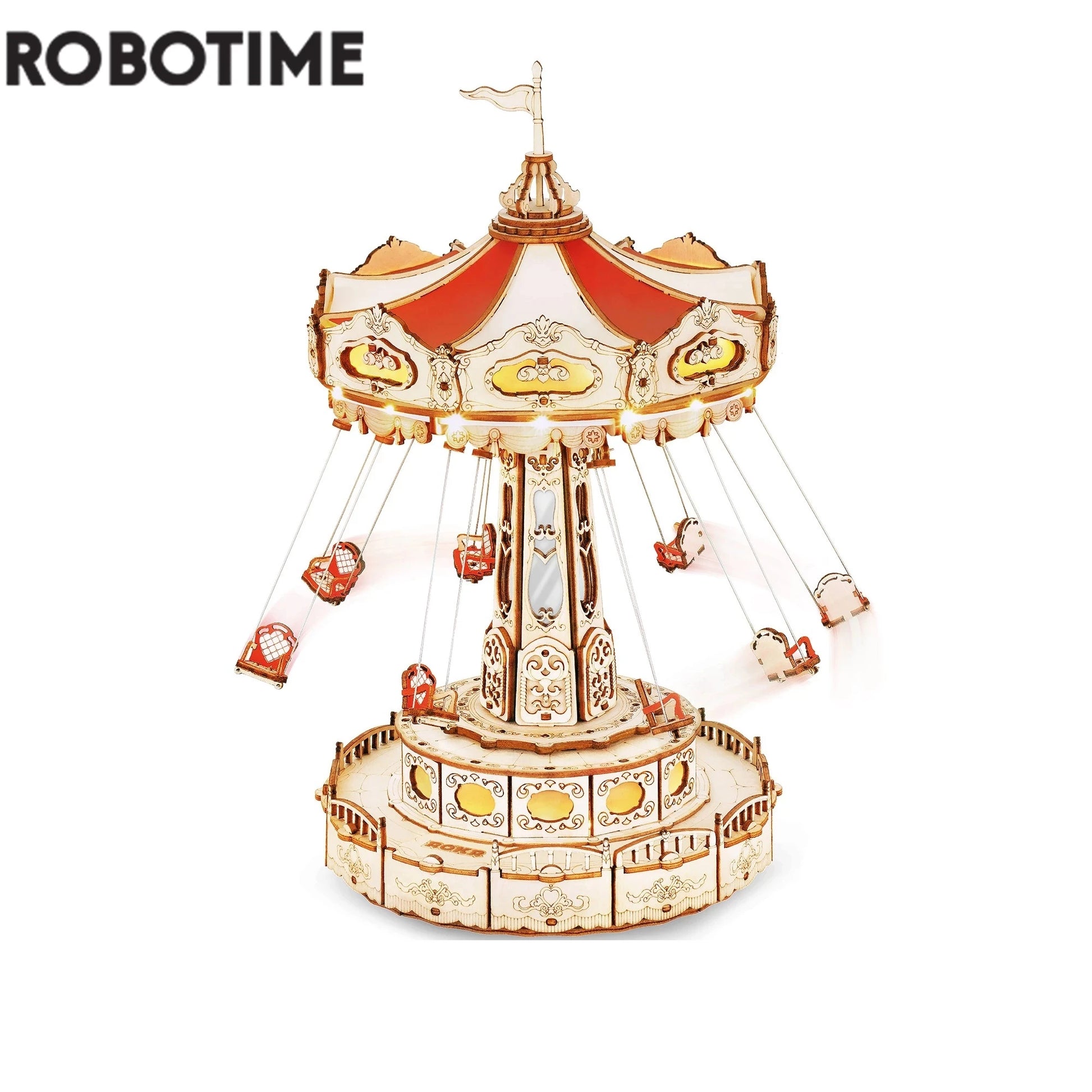 Rokr Swing Ride DIY Music Box Building Block Amusement Park Series for Kids Adults Gift Easy Assembly 3D Wooden Puzzle