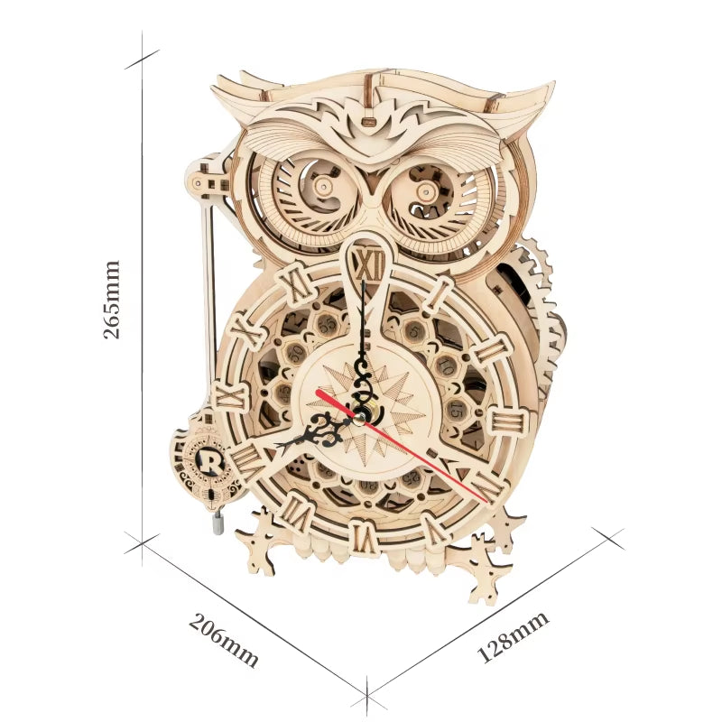 ROKR 3D Wooden Puzzle Owl Clock Model Building Kit Toys for Children Kids Boys LK503