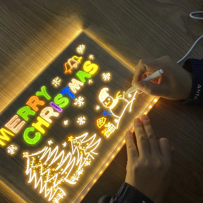 USB LED Night Light Acrylic Message Note Board Lamp with Bracket Erasable Children Drawing Board Kids Gifts Bedroom Night Lamp