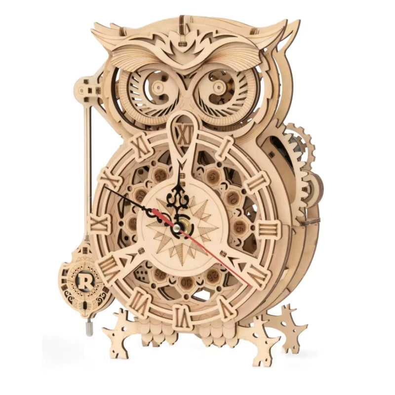 ROKR 3D Wooden Puzzle Owl Clock Model Building Kit Toys for Children Kids Boys LK503