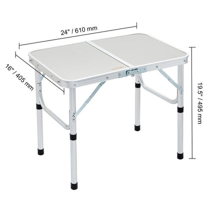 VEVOR Folding Camping Table, Adjustable Height Outdoor Portable Side Tables, Lightweight Fold up Table, Aluminum & MDF Ultra Compact Work Table, for Cooking, Beach, Picnic, Travel, 24X16 Inch, Silver