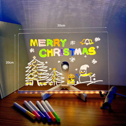 USB LED Night Light Acrylic Message Note Board Lamp with Bracket Erasable Children Drawing Board Kids Gifts Bedroom Night Lamp