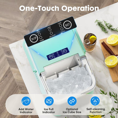 Ice Makers Countertop with Soft Chewable Pellet Ice, 7 Mins Ice Making, 35.5Lbs/24Hrs, Pebble Ice Maker Machine with Self-Cleaning/Ice Basket/Ice Scoop for Home/Officountertop Ice Maker, Portable Ice Machine Self-Cleaning with Ice Scoop, Basket and Handle