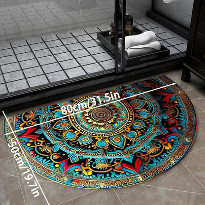 Boho Style Mandala Pattern Bathroom Mat, 1 Count Non-Slip Soft Absorbent Rug, Washable Floor Mat for Home Bathroom Living Room Decor, Bedroom Decor