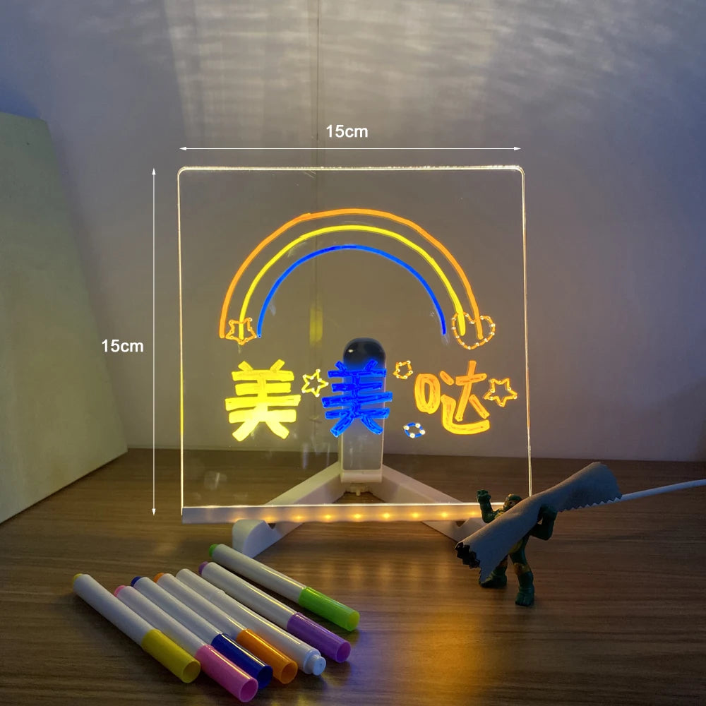 USB LED Night Light Acrylic Message Note Board Lamp with Bracket Erasable Children Drawing Board Kids Gifts Bedroom Night Lamp