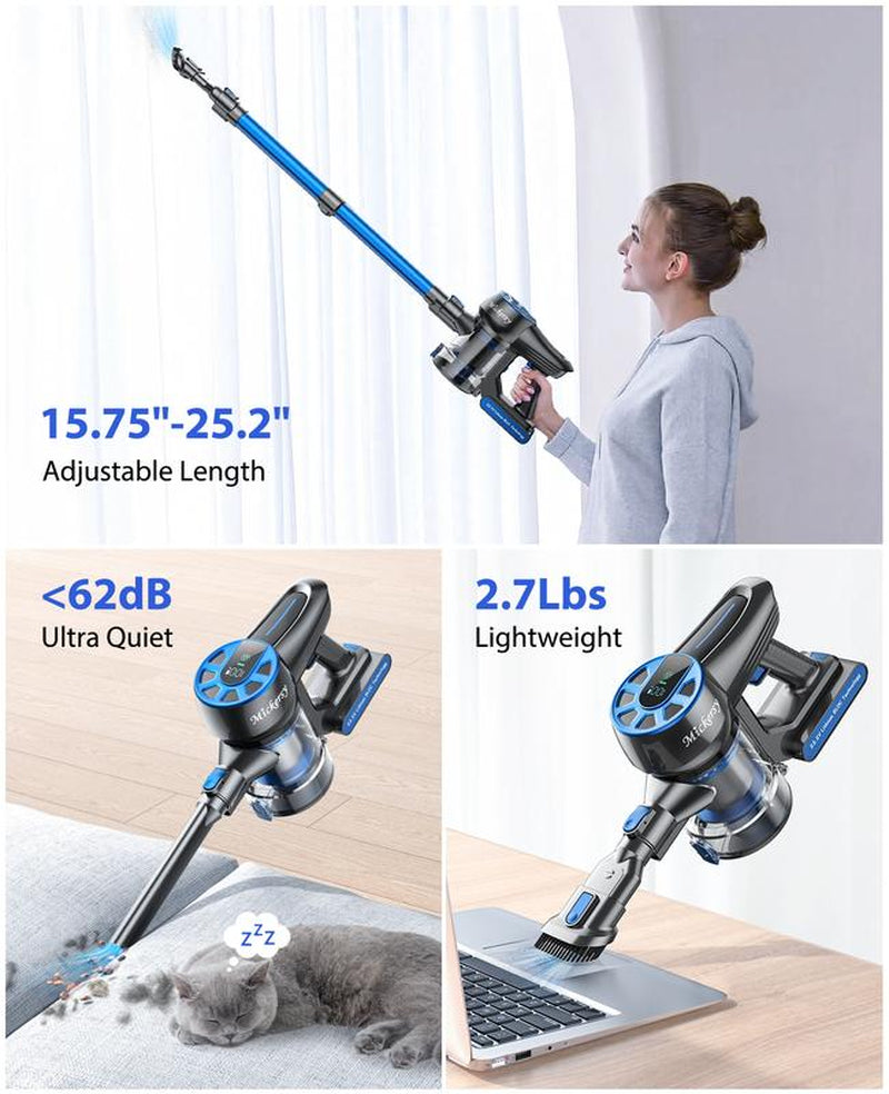 Cordless Vacuum Cleaner, Power Stick Vacuum 450W 36Kpa with Long Runtime Detachable Battery, Vacuum Cleaner with LED Display Lightweight